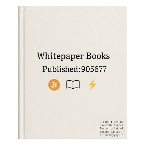 Whitepaper Books with Bitcoin, Book, and Lightning icons on a white background